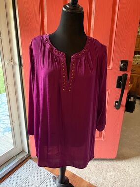 Investments Plum Stud-Trim Long Sleeve Tunic
